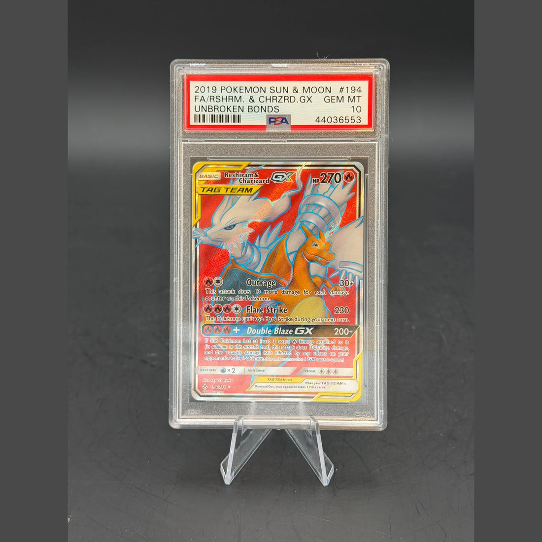 Reshiram & Charizard GX · Unbroken Bonds · 194/214 · Englisch · PSA 10 - Bild 1