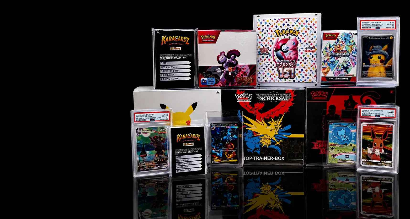 Pokémon Sammlerprodukte bei KaraCardz: Graded Slabs, Booster Displays, Elite Trainer Boxen und Premium Cardsaver