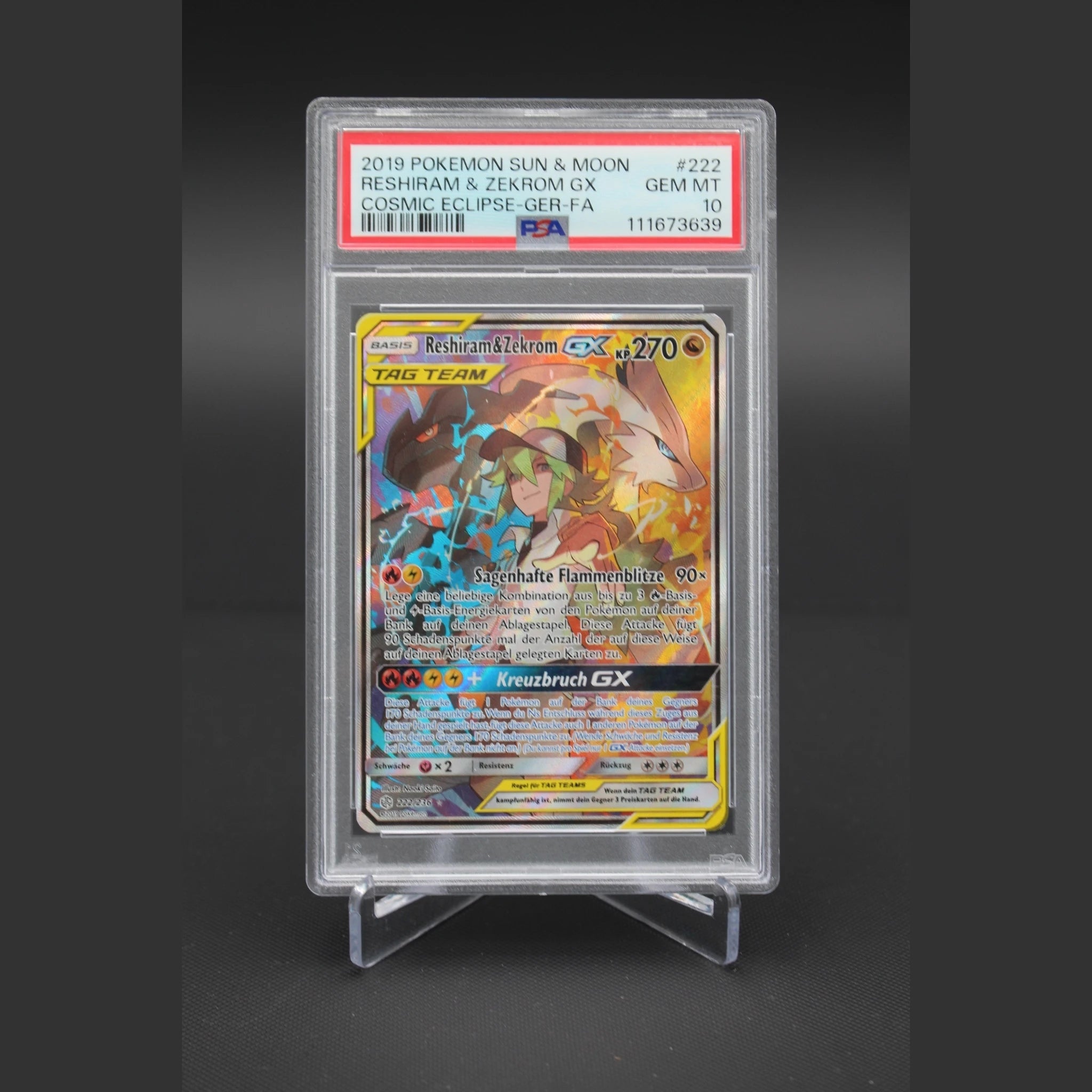Reshiram & Zekrom GX · Cosmic Eclipse · 222/236 · Deutsch · PSA 10 - Bild 1