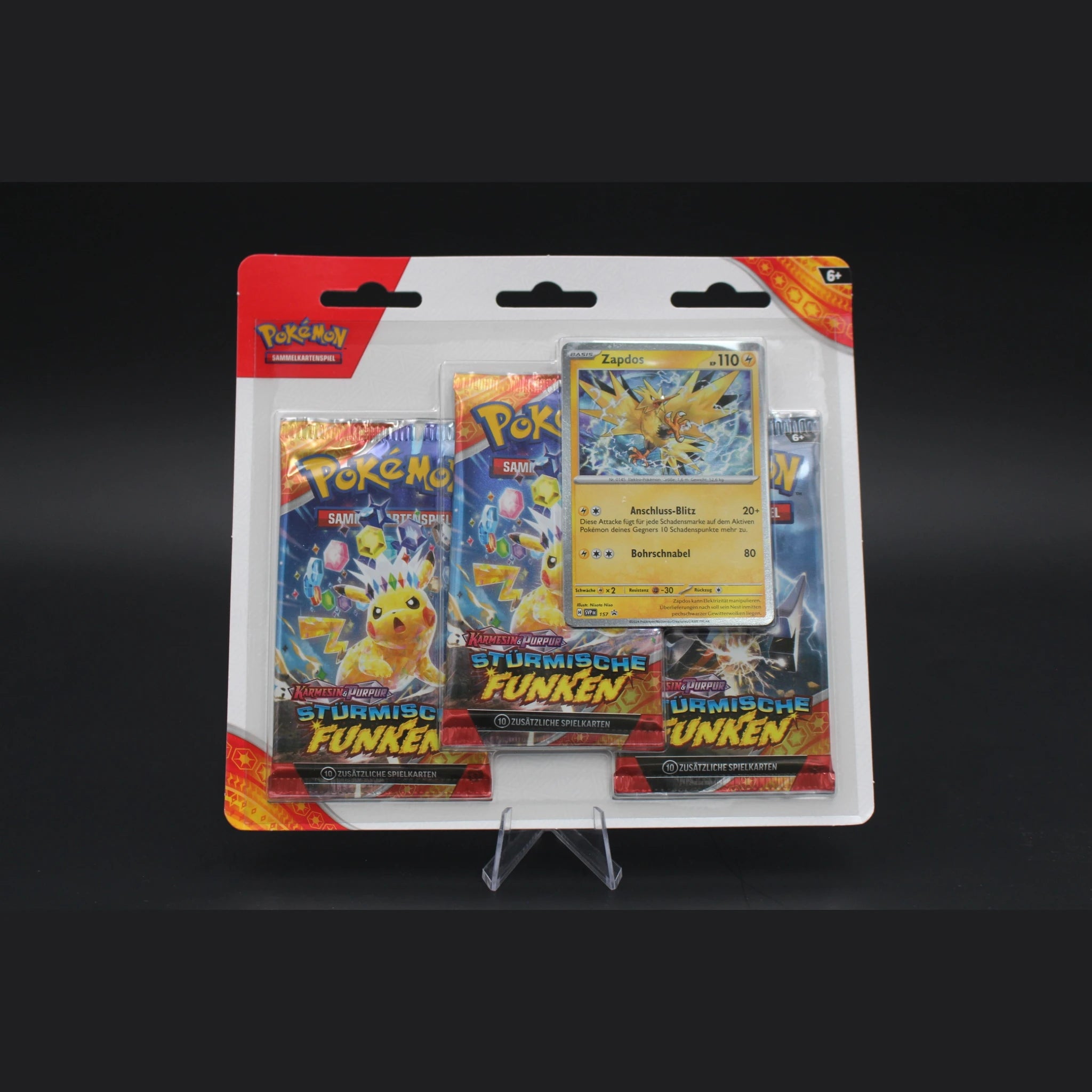 Pokémon Karmesin & Purpur Stürmische Funken 3-Pack Blister Zapdos · Deutsch · Originalverpackt - Bild 1
