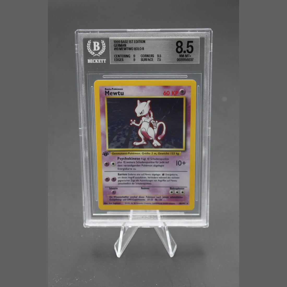 Mewtu Holo · Base Set 1st Edition · 10/102 · Deutsch · BGS 8.5 - Bild 1