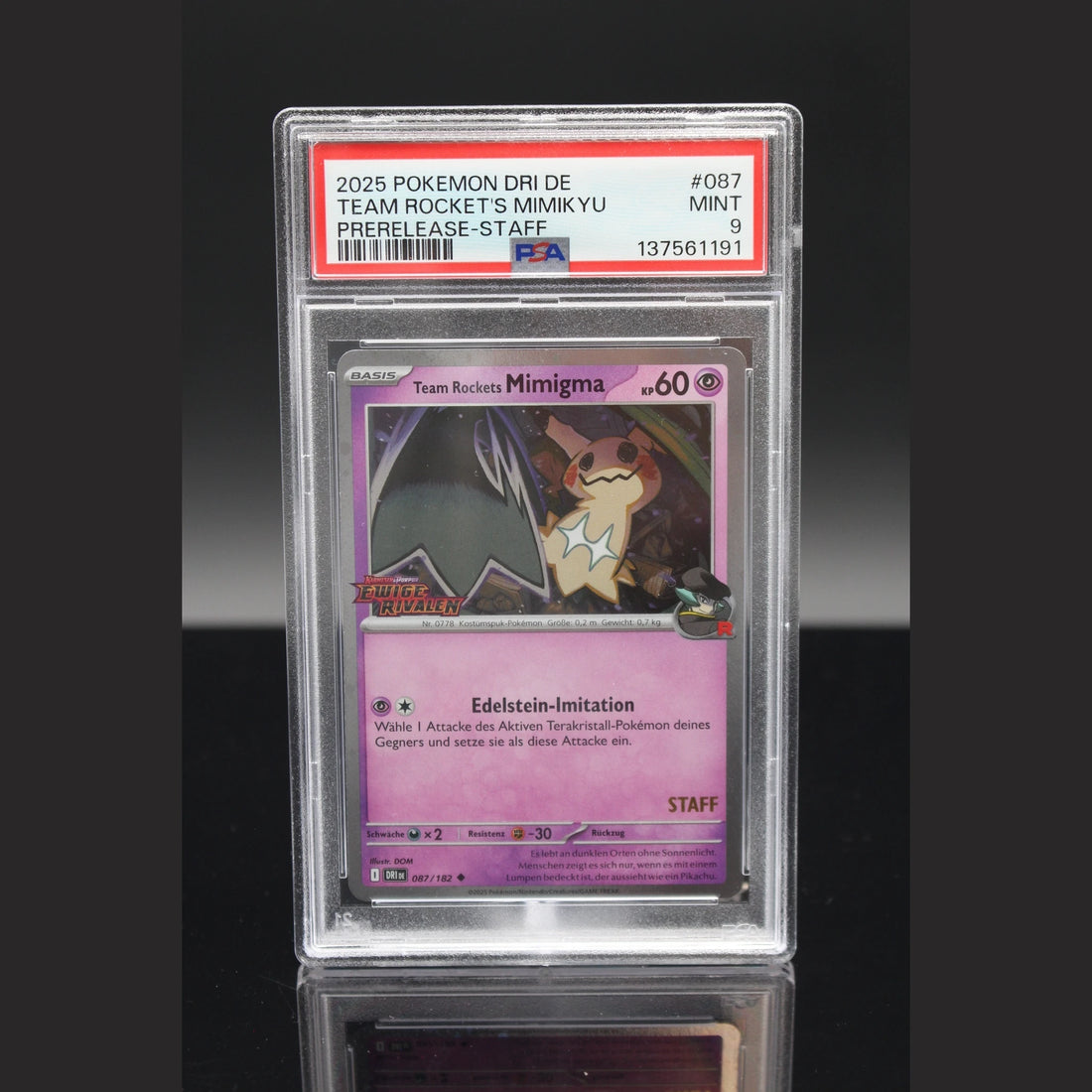 Team Rockets Mimigma Reverse · Ewige Rivalen Staff · 087/182 · Deutsch · PSA 9 - Bild 1