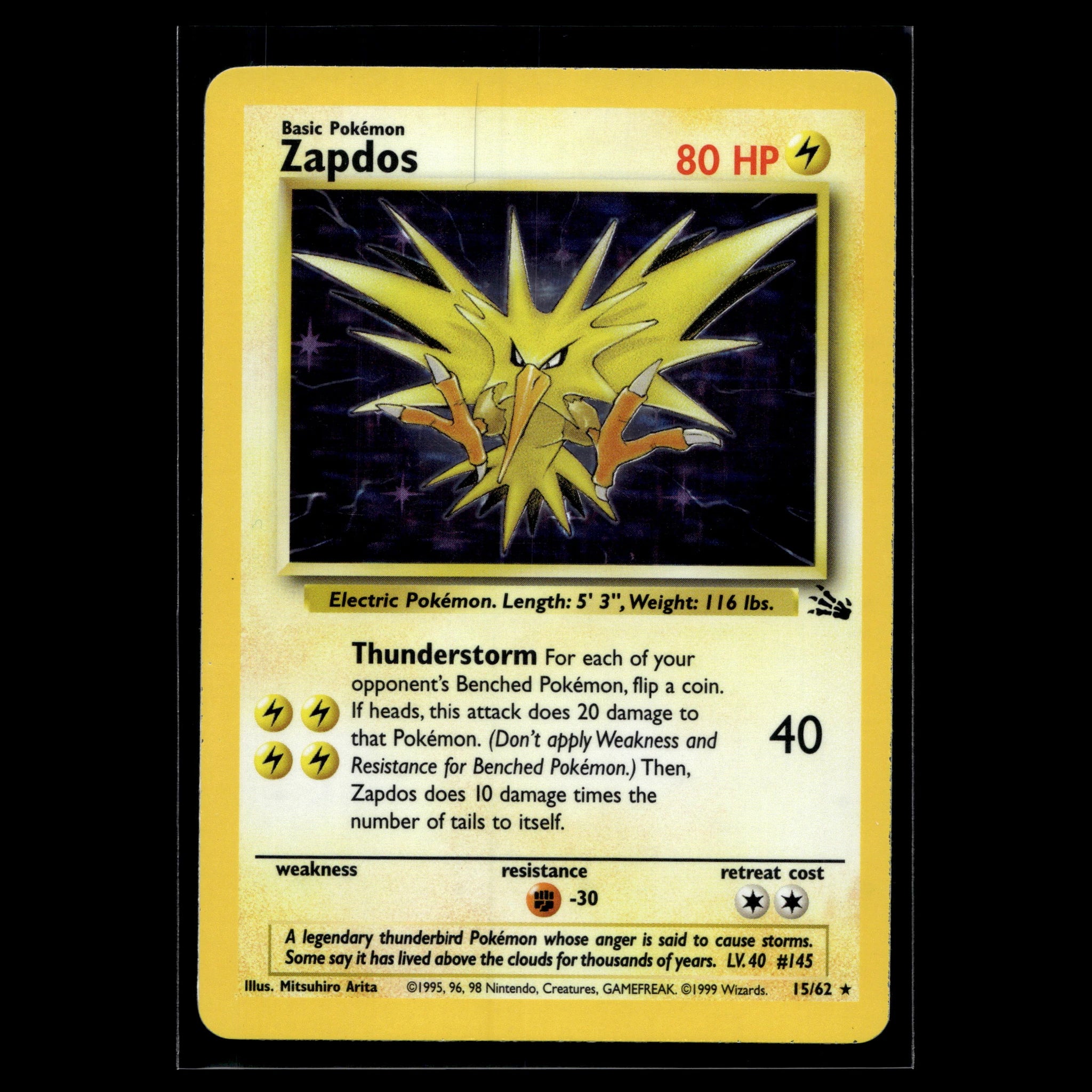Zapdos Holo · Fossil · 15/62 · Englisch · (Excellent) - Bild 1