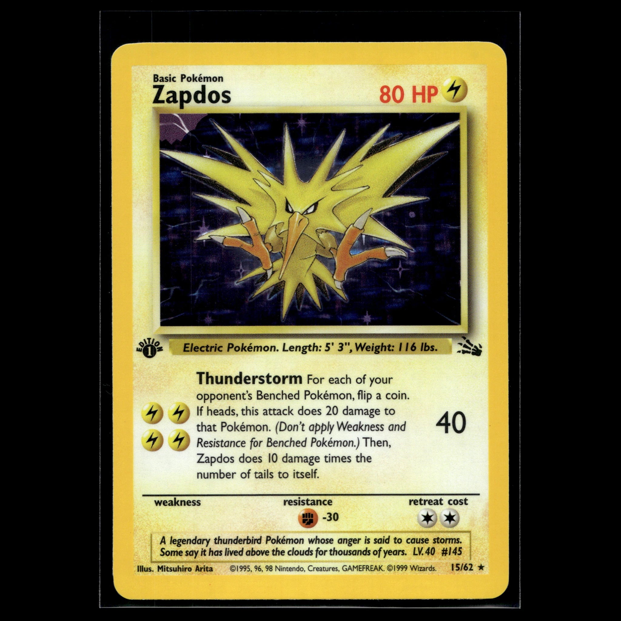 Zapdos Holo · Fossil 1st Edition · 15/62 · Englisch · (Excellent) - Bild 1